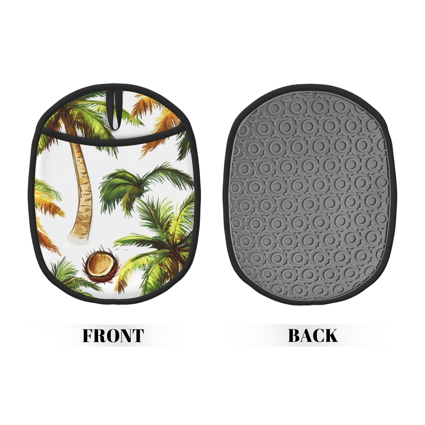 Tropical Coconut Tree Silicone Oven Mat – Heat-Resistant Kitchen Pot Holder with Pocket & Hanging Loop