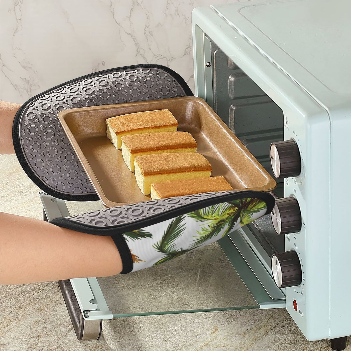 Tropical Coconut Tree Silicone Oven Mat – Heat-Resistant Kitchen Pot Holder with Pocket & Hanging Loop