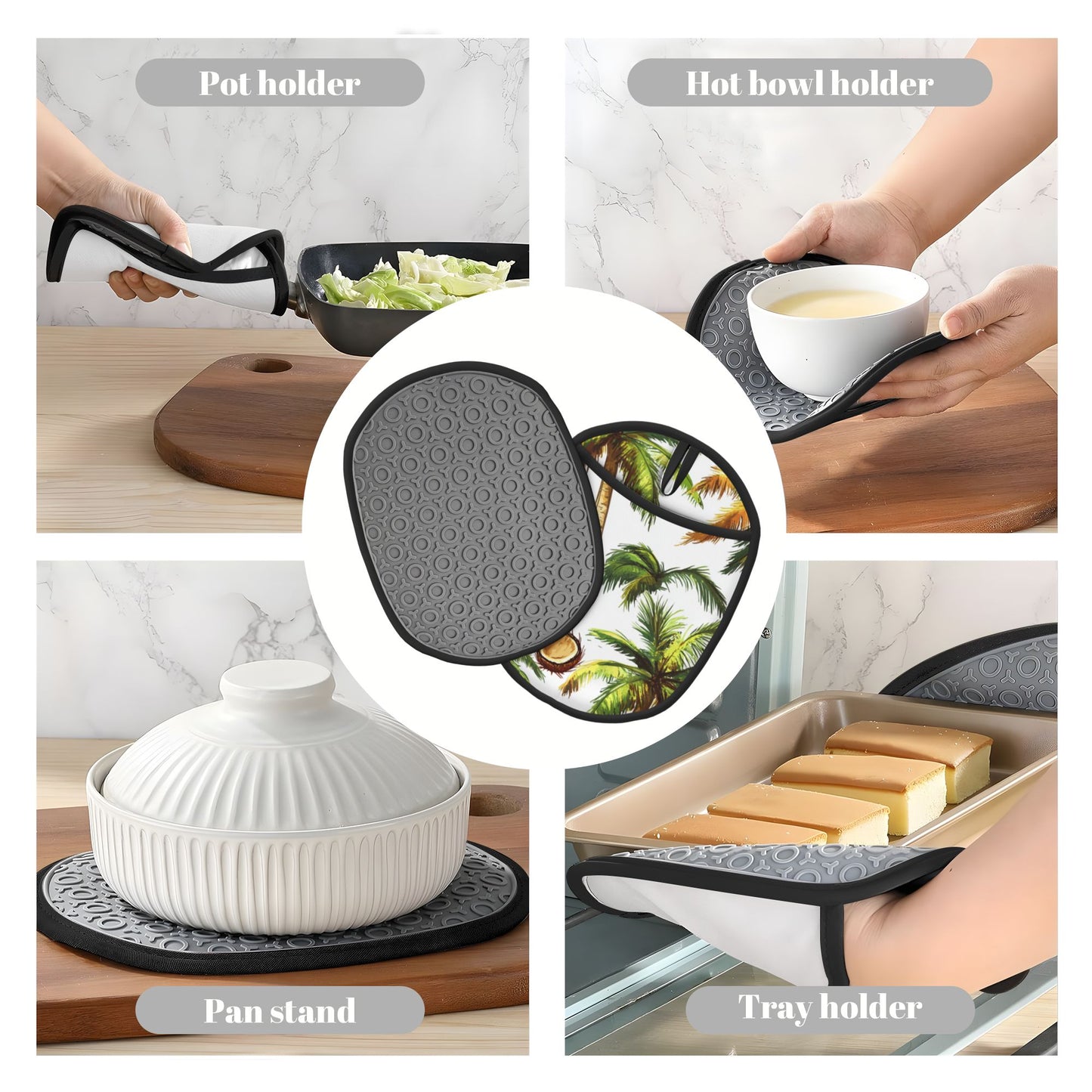 Tropical Coconut Tree Silicone Oven Mat – Heat-Resistant Kitchen Pot Holder with Pocket & Hanging Loop