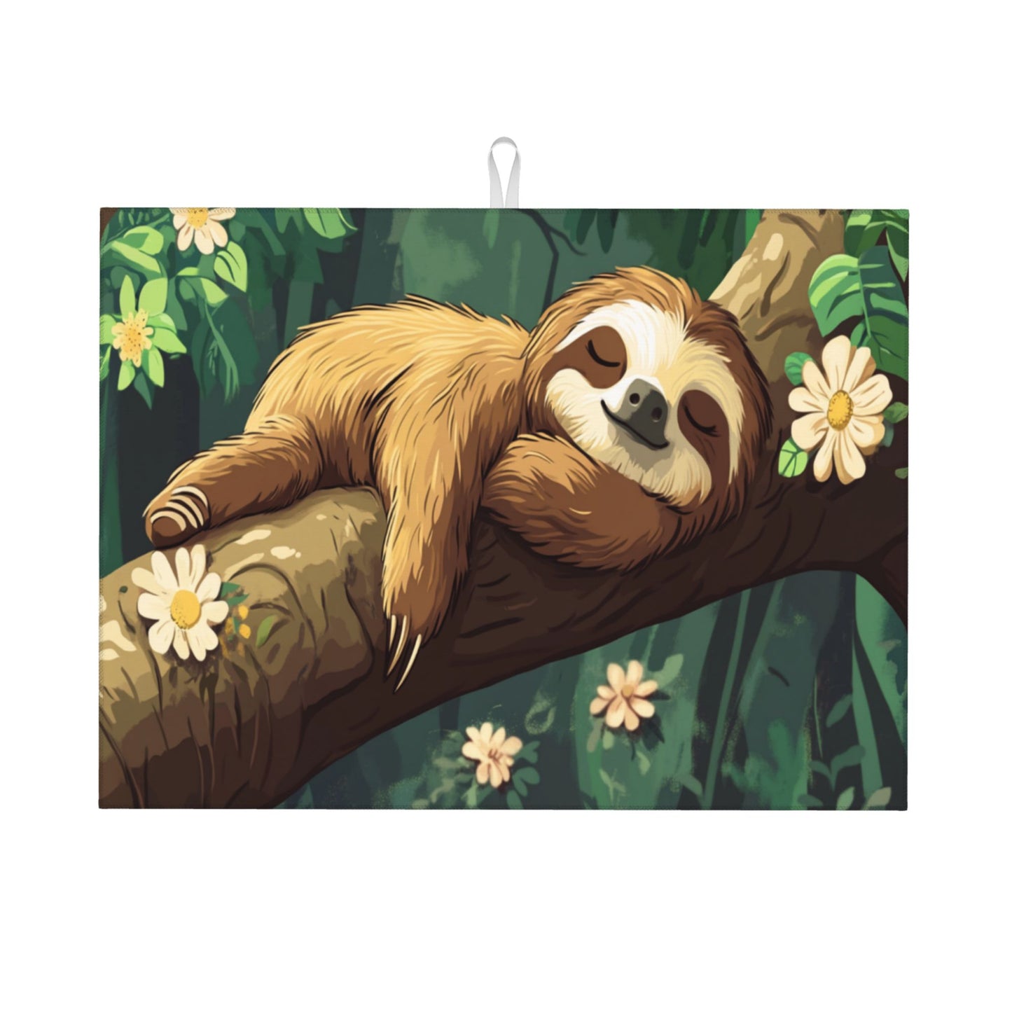Cute Sloth Large Kitchen Dish Drying Mat – 24"x18" Absorbent Non-Slip Counter Mat with Hanging Loop